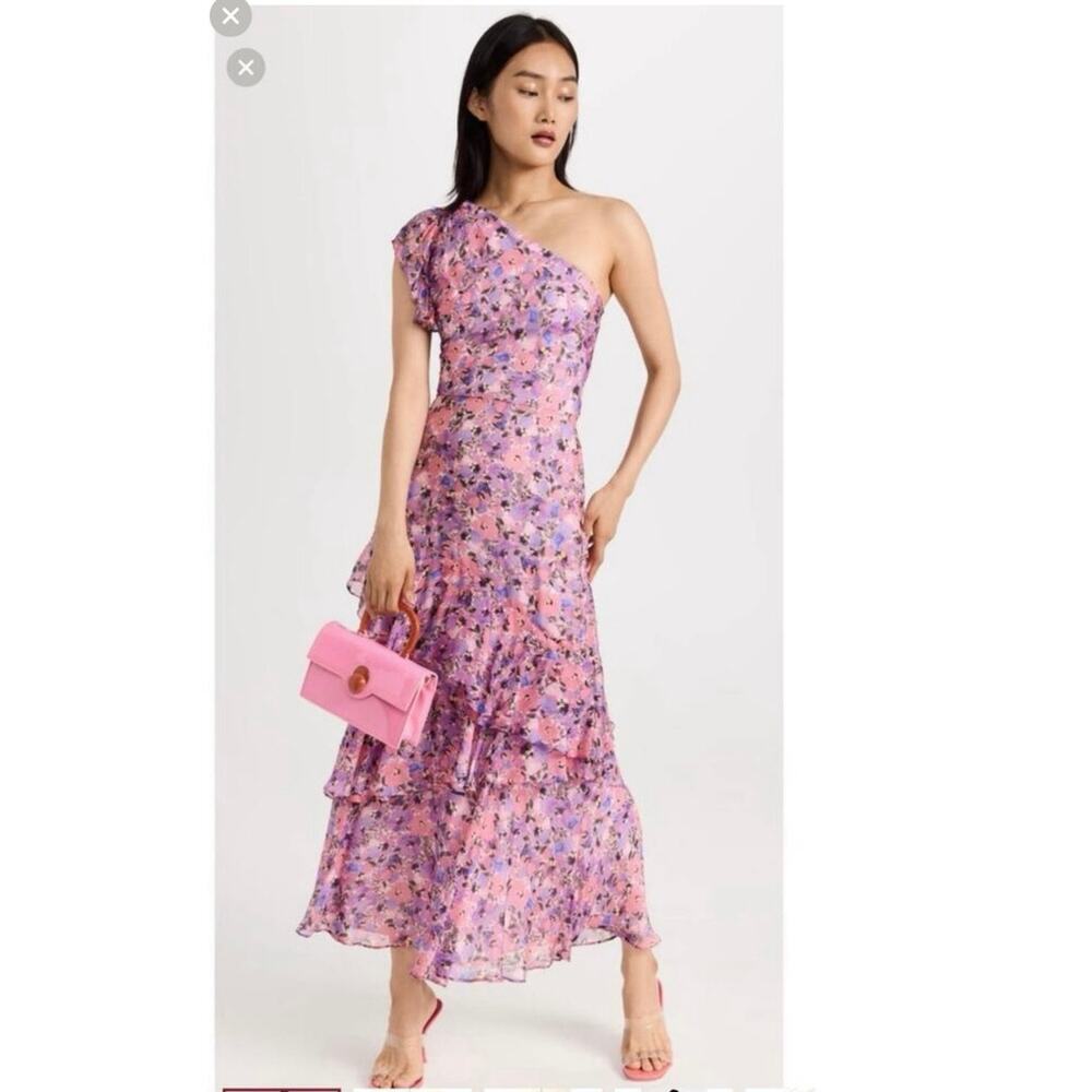 Shoshanna Pryia One Shoulder Maxi Dress Floral Ruffled Tiered Dress size 8 FLAW